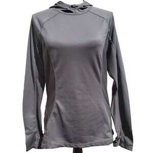 Fabletics Womens Sz Med Pullover Hoodie Grey Long Slve Stretch Mesh Athletic Top